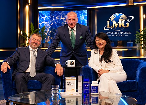 Three Longevity Masters Global panelists on a broadcast studio set